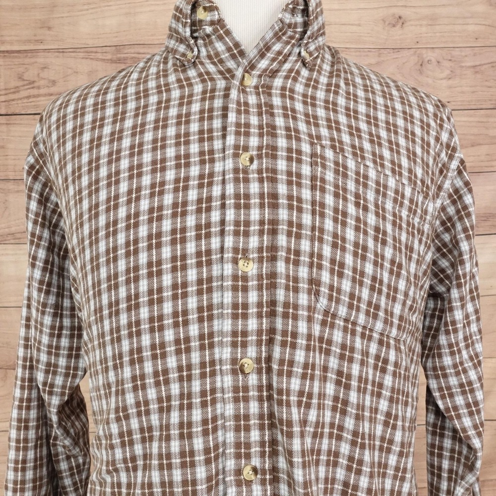 Ivy Crew Shirt Mens L Brown Plaid Long Sleeve Button-Up Flannel Pocket Casual